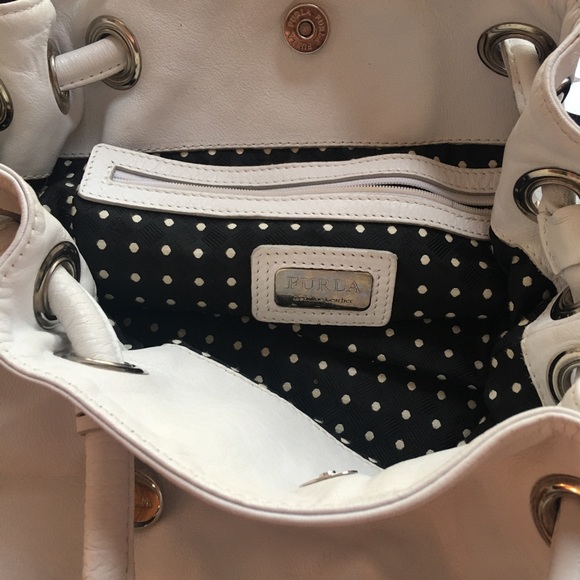 Furla hobo small tote genuine leather purse white - Picture 6 of 11